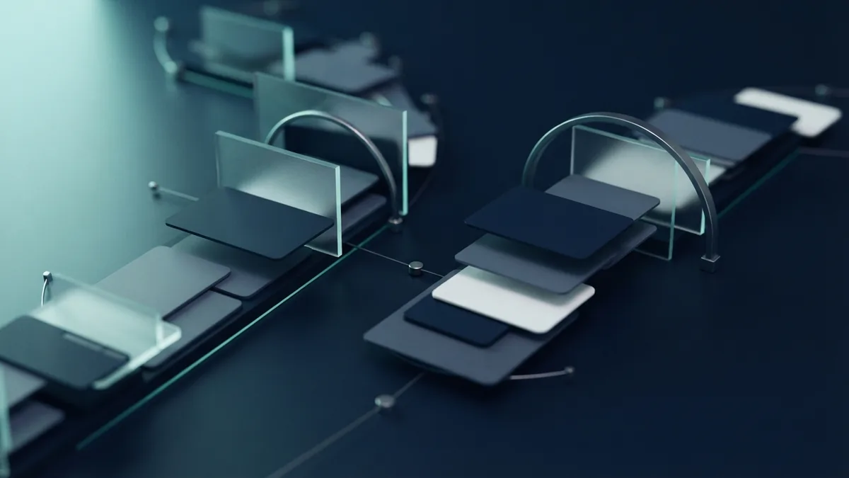 Two abstract payment paths comparing simple card flow with added security layers