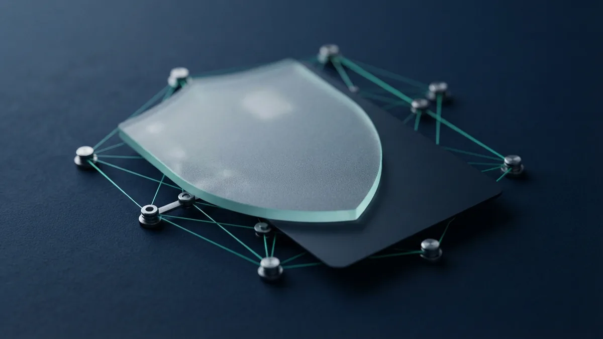 Abstract payment security scene with a glass shield and protected card
