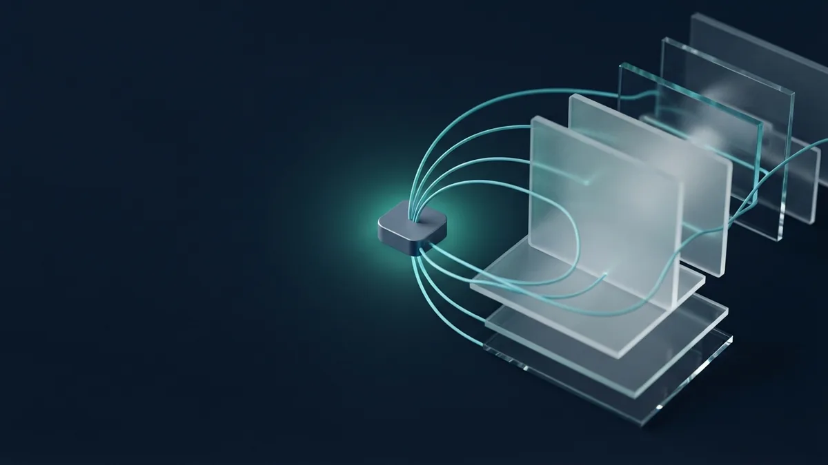 Connected forms depict gateway setup steps A connected set of navy glass forms depicts steps in payment gateway setup
