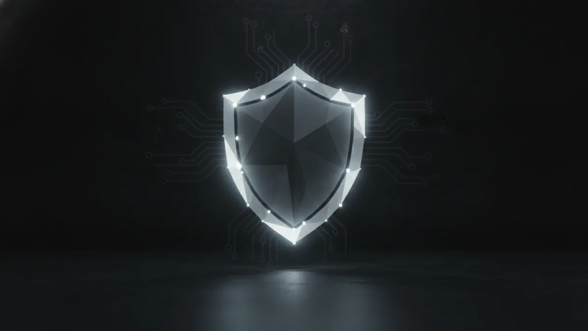 Security features to verify Shield and security motif representing encryption and transaction safety