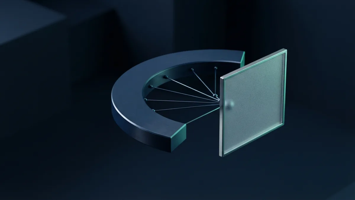 A controlled stop in an ACH payment path A glass barrier interrupts an abstract payment path to represent stopping a debit