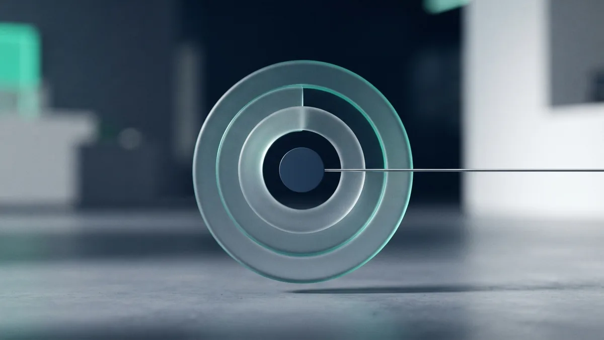 Nested glass arcs suggest the limits and duration of a bank stop request