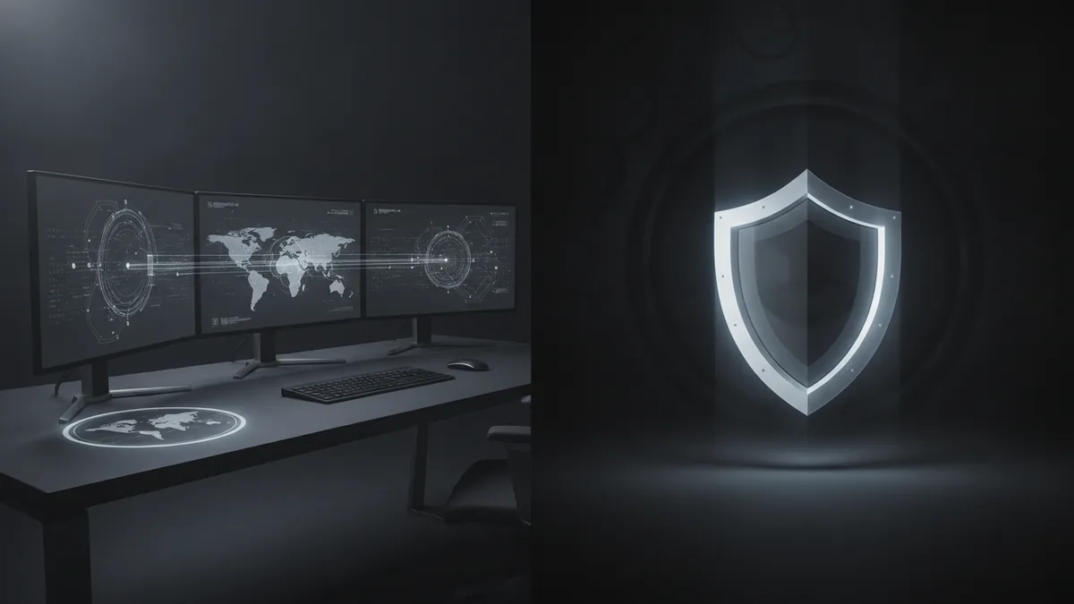 Banking workspace with a protective security theme representing reversal triggers.