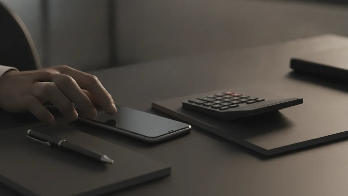 Phone and calculator on a desk for monthly payment estimation