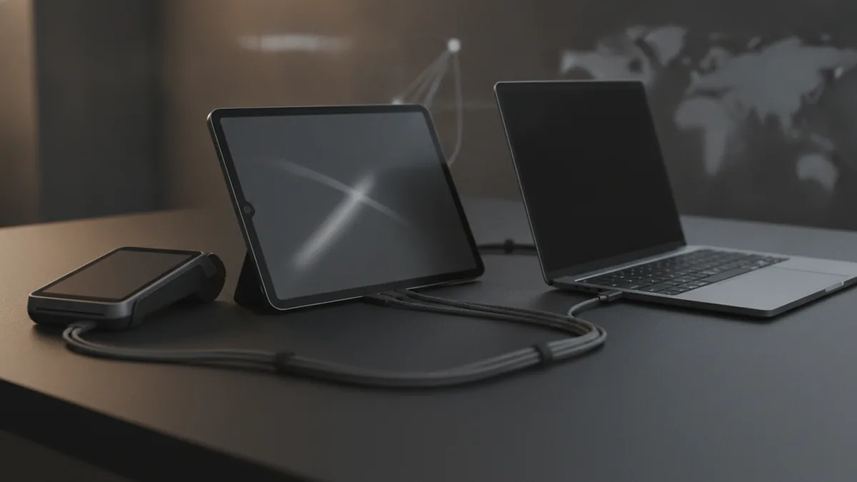 Devices connected for payment checkout and reporting.