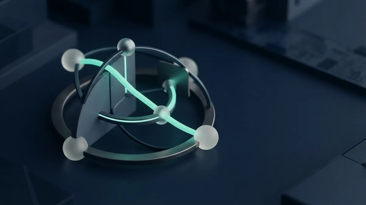 Connected crypto payment flow Frosted glass nodes and teal payment paths on a deep navy surface