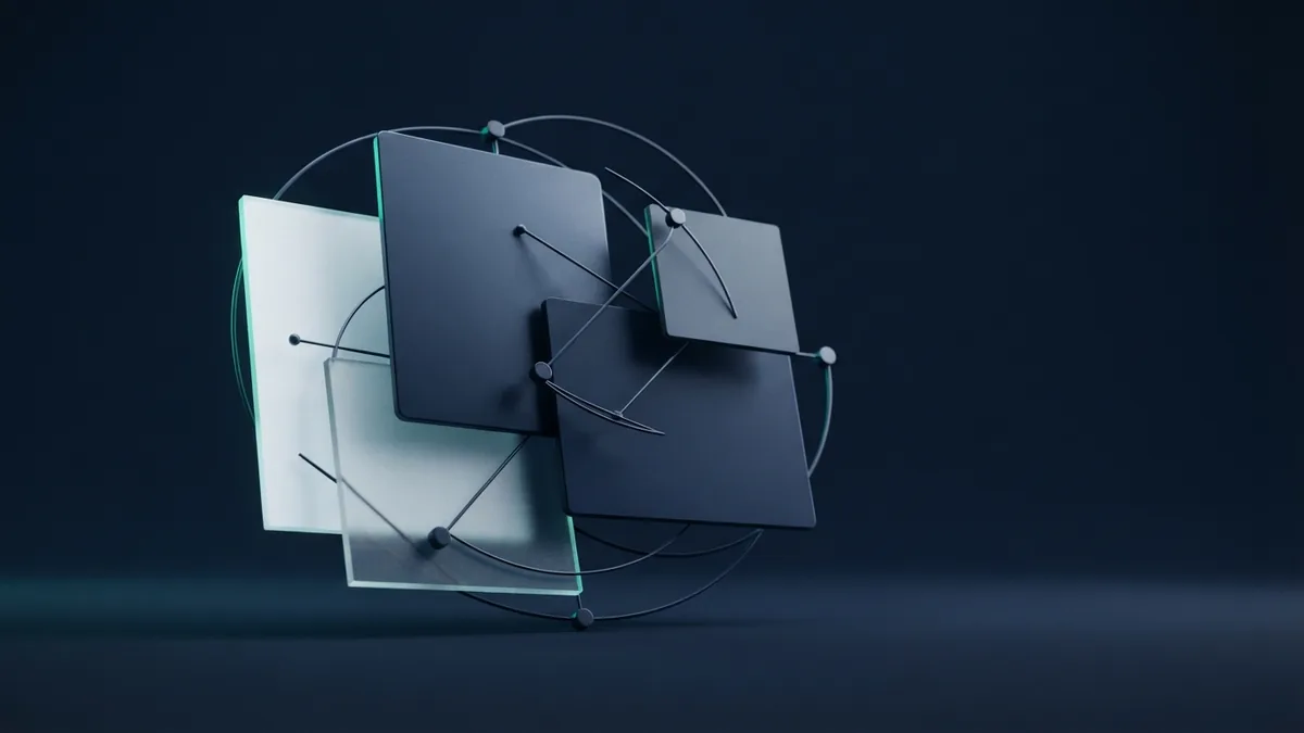Abstract connected panels showing payment processor options for small businesses