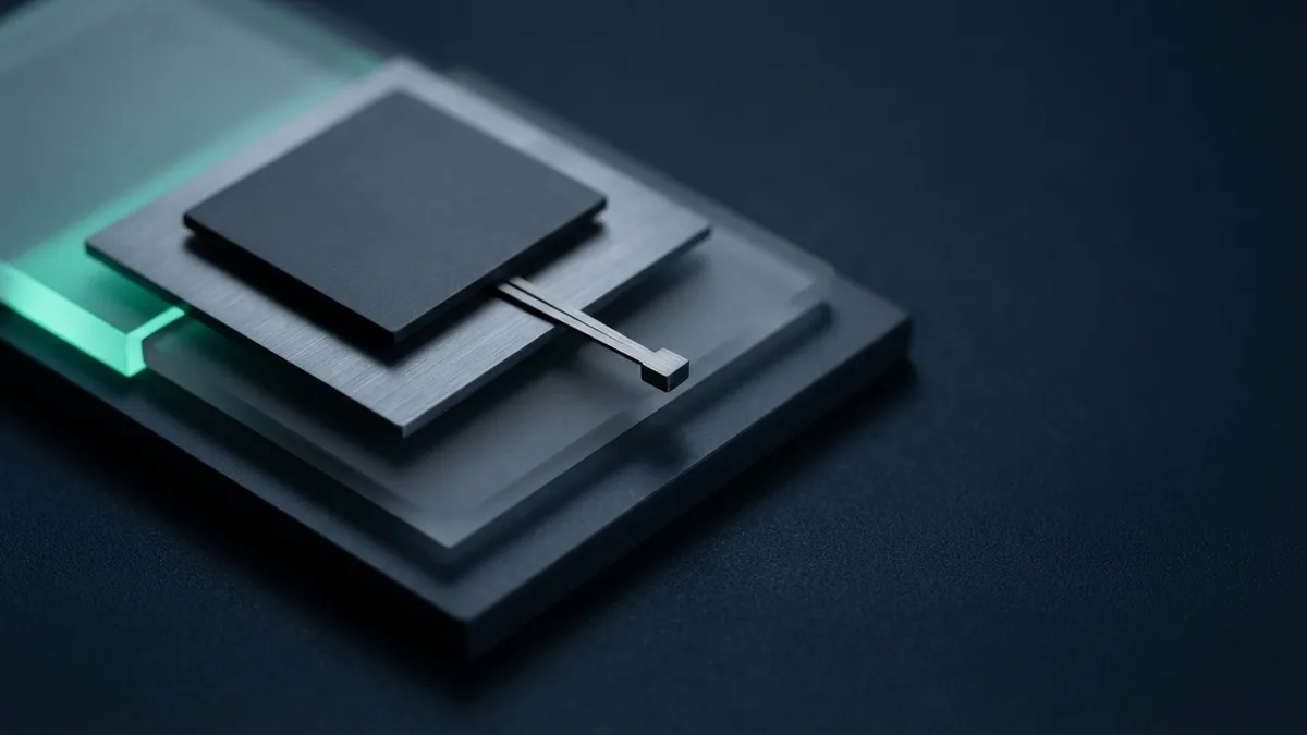 Layered abstract forms representing payment processing costs and fees