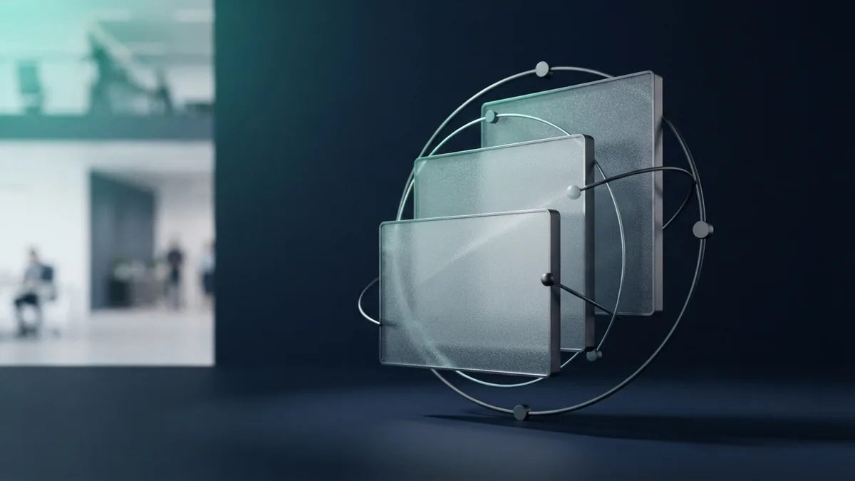 Compare payment routes for your business Frosted glass planes and arcs representing different payment routes