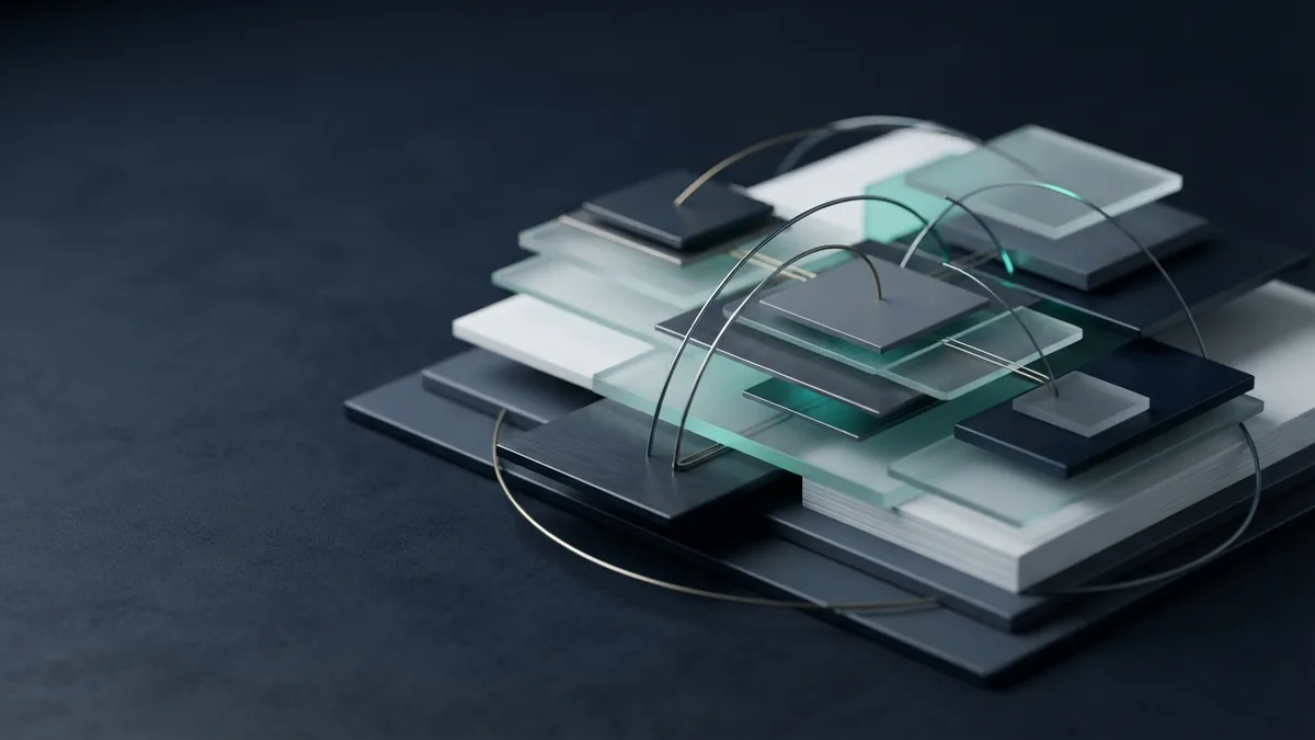 Measured layers and connected plates symbolizing payment fees and business impact
