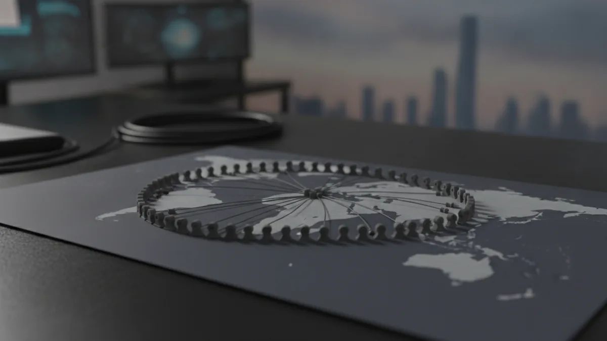 Desk map and route markers representing international crypto payment coverage