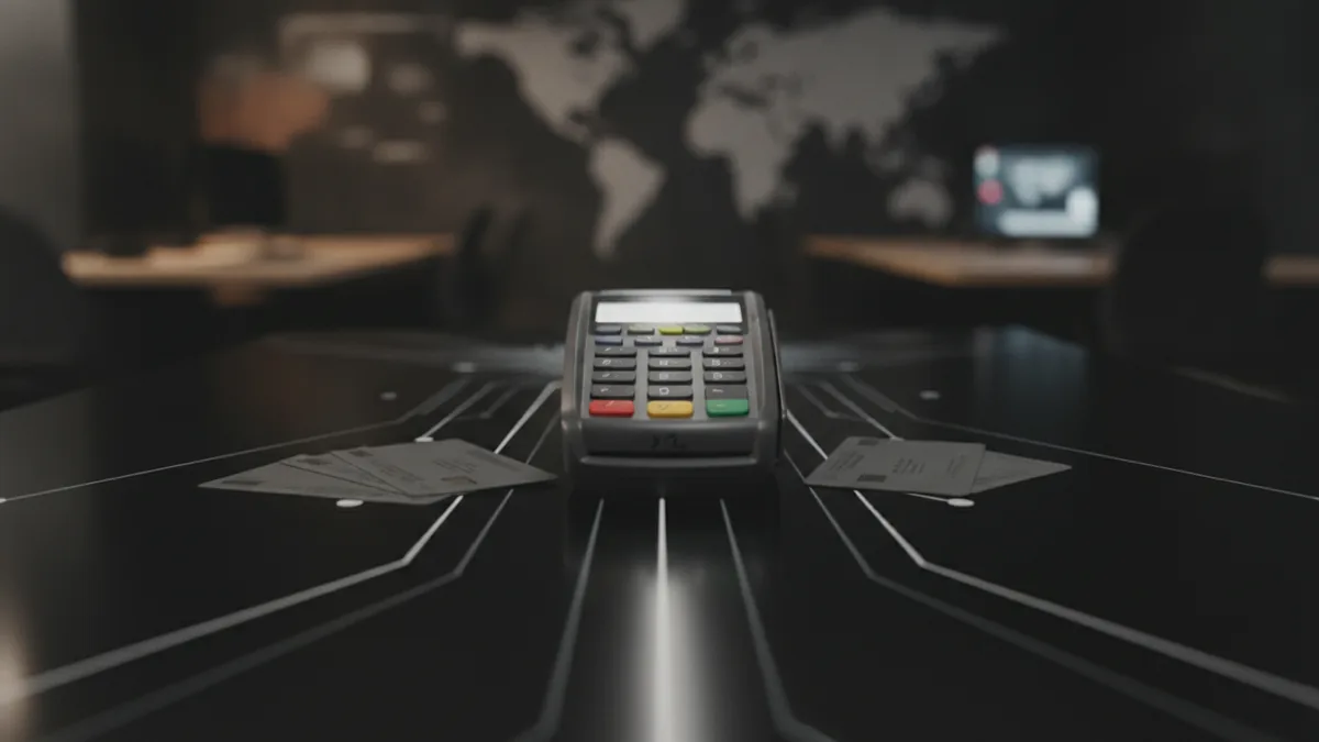 Payment terminal and cards representing risk processing workflows