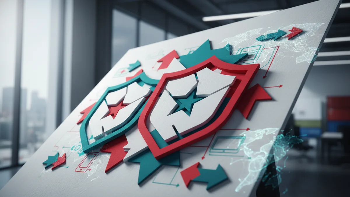 Red and white crest shapes with star outlines representing red use in team logos