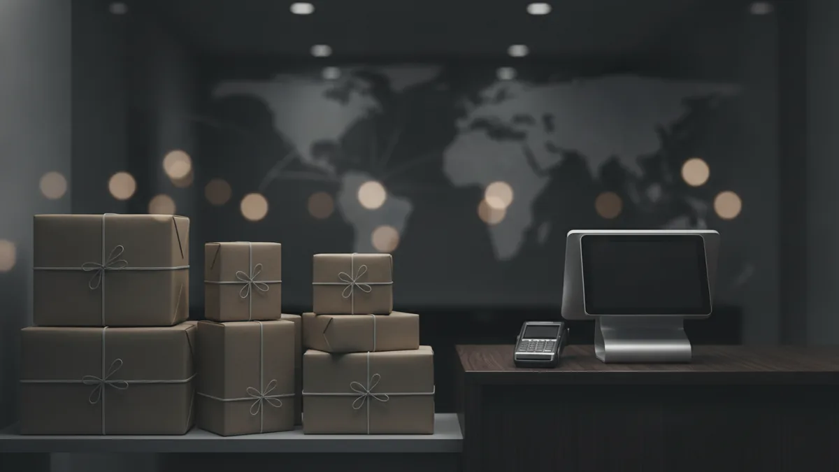 Why merchants offer crypto Small business ready to accept crypto with a modern payment terminal and shipping supplies