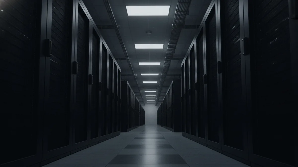 Datacenter scene representing secure crypto payment gateway operations
