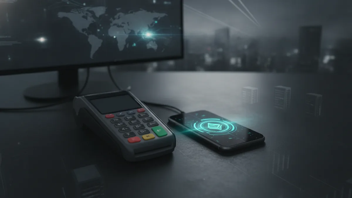 A business payment desk highlighting customer crypto demand and global transactions