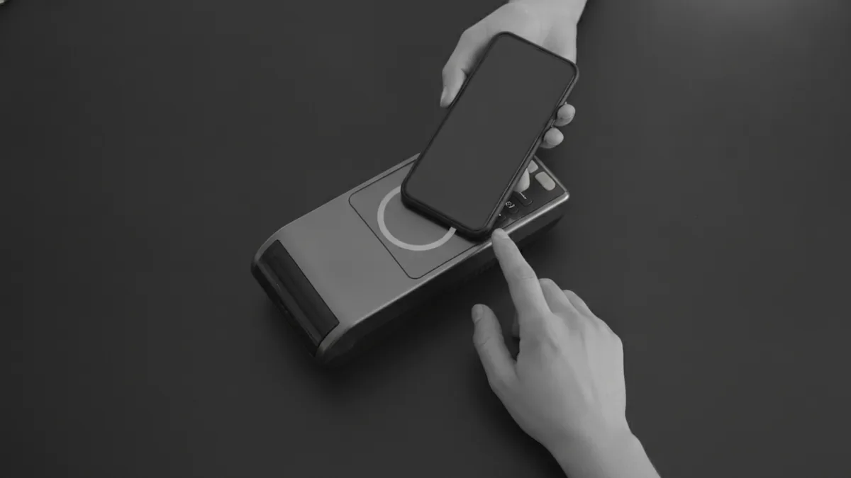 Devices showing the payment flow between checkout and payment processing.