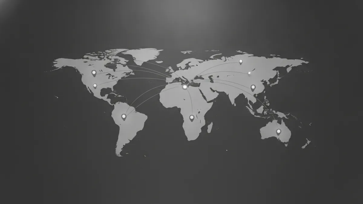 Top-down desk scene representing cross-border payment routing and planning