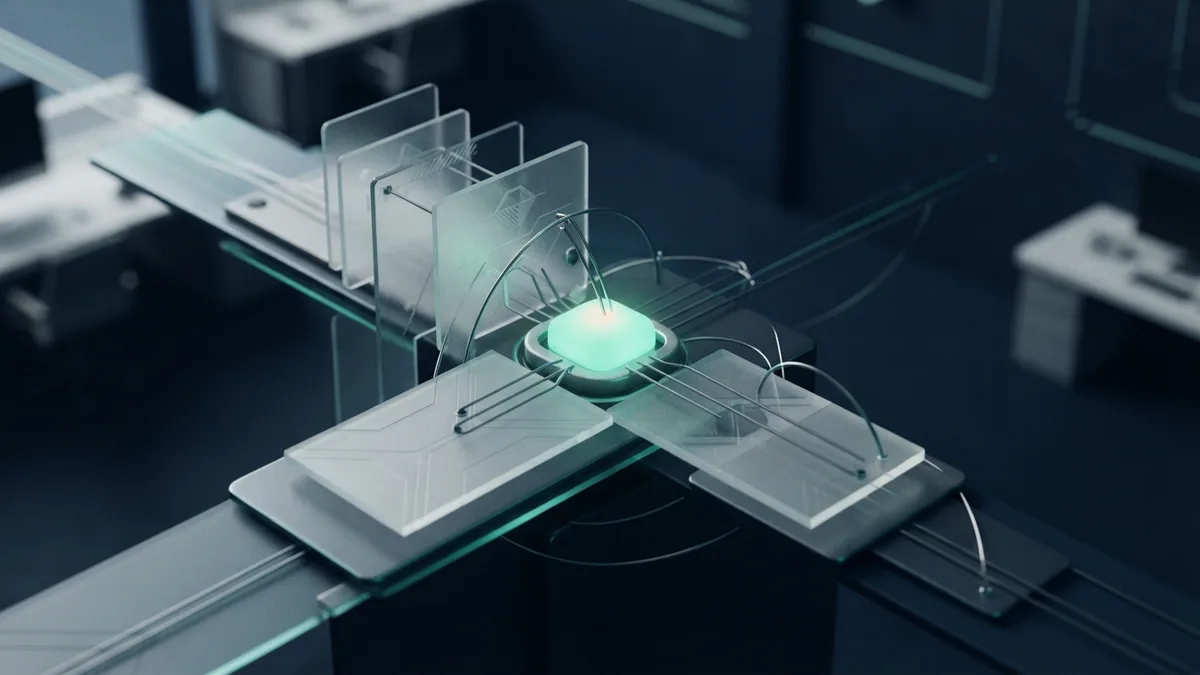 Layered payment path leading toward a central node in a deep navy setting