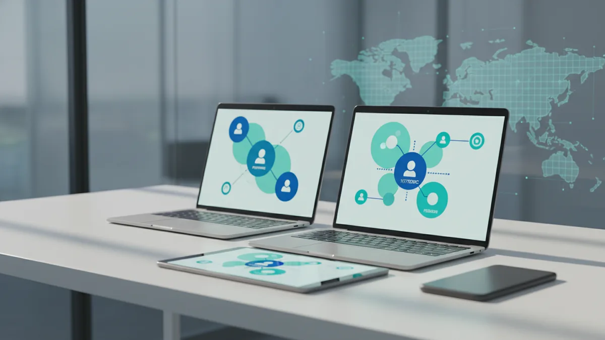 Devices showing abstract payment flows to monitor cards and mobile completion