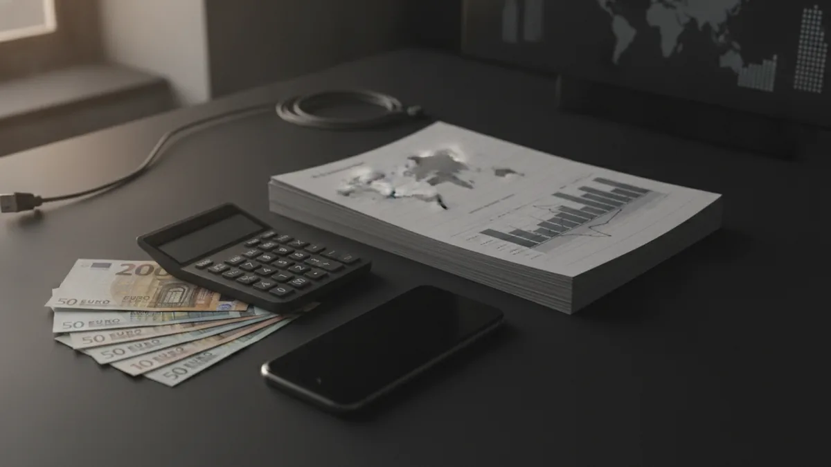 Planning a cross-border payment International bank transfer planning with currency notes and finance tools on a desk