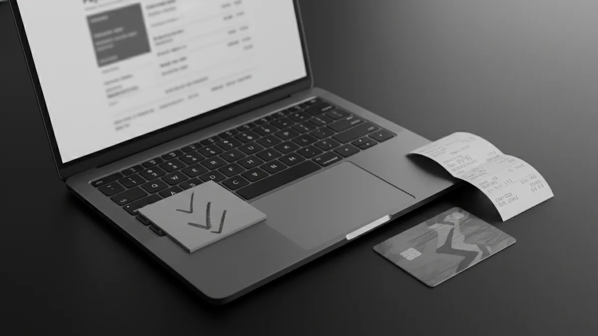 Payment receipt and card next to a checklist for refund details