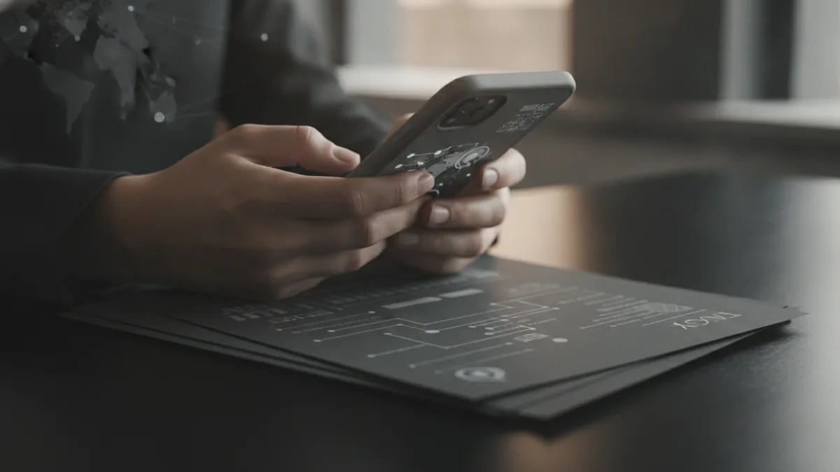 Hands using a smartphone near tax papers to check IRS refund status.