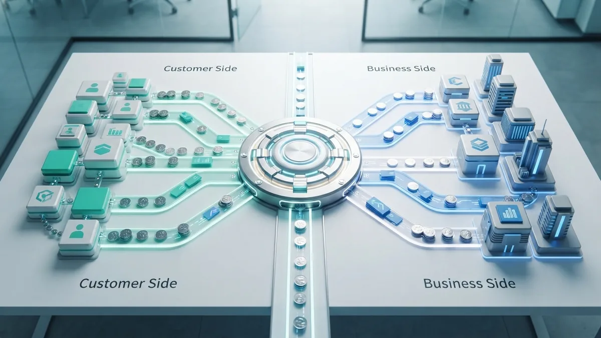 Payment processor routing funds between customer bank and merchant bank