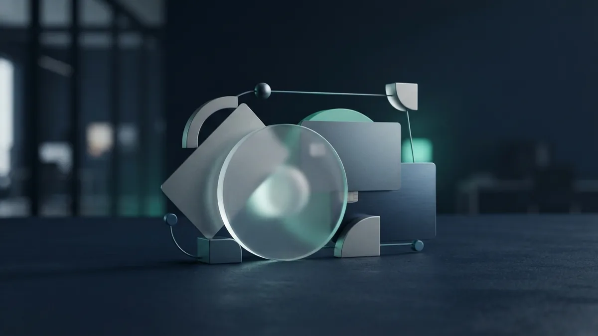 Abstract cards and glass forms representing varied online payment methods