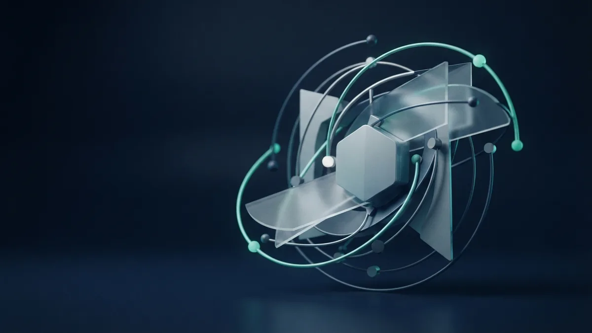 Future payment network in abstract geometric form Futuristic payment network made from arcs, nodes, glass, and matte metal