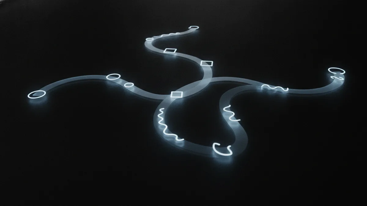 Abstract interlocking pathways representing different payment fee types