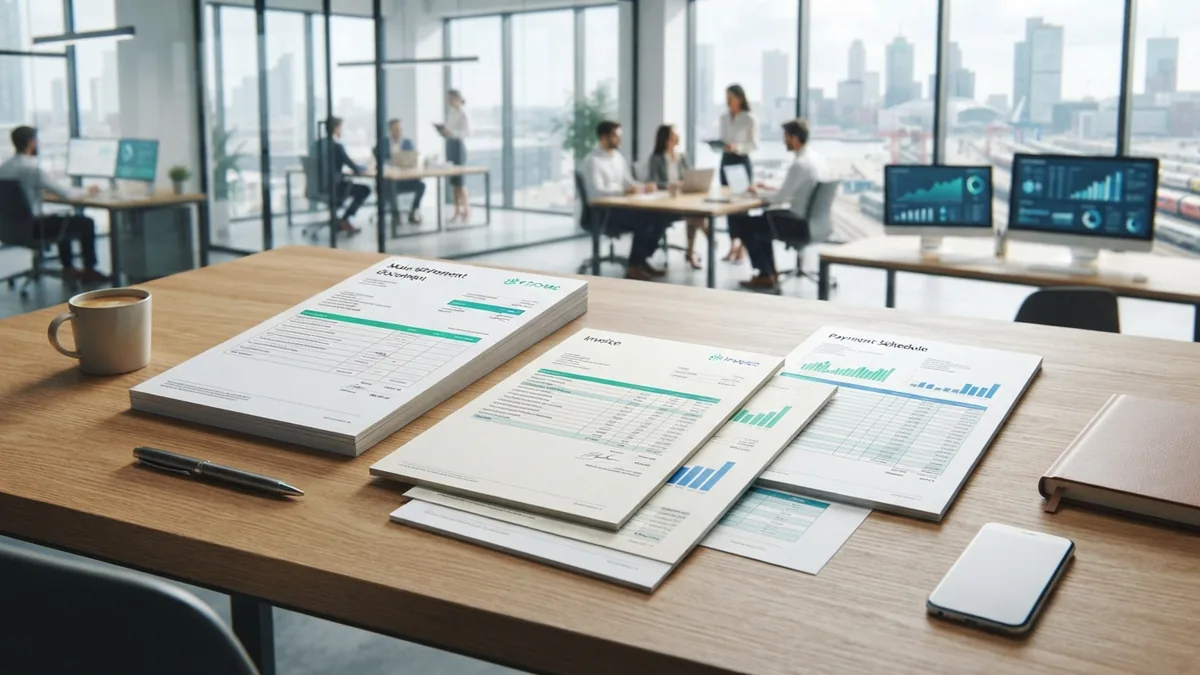 Settlement offer documents arranged beside an invoice and payment schedule