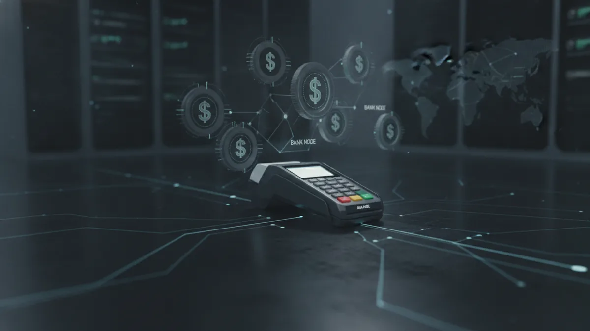 Digital payment gateway connecting checkout, bank approval, and token protection