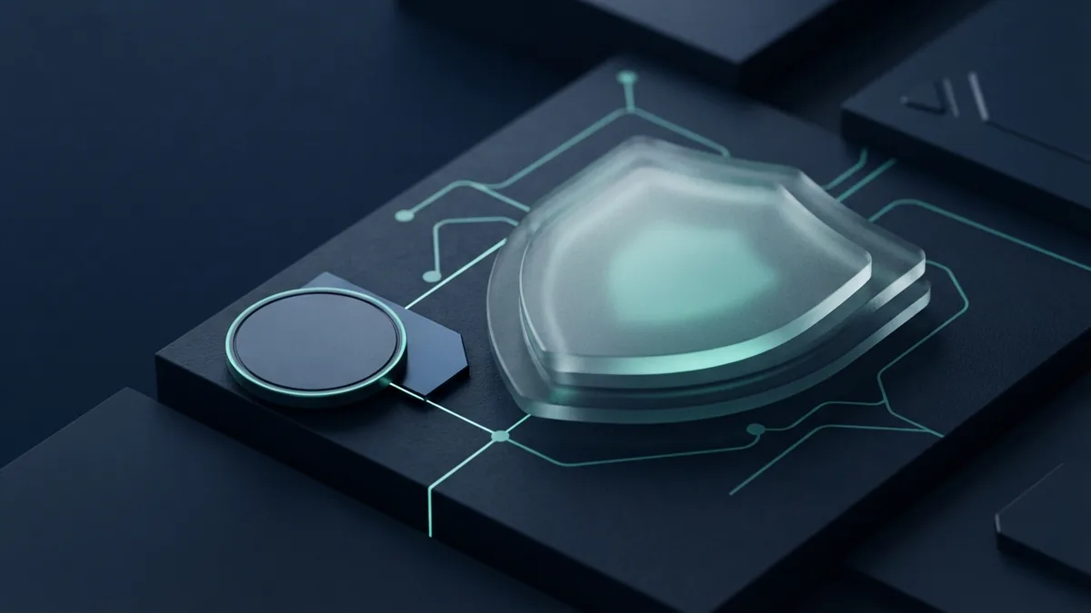 Online payment security concept Frosted glass shield and payment token showing secure online school fee payments