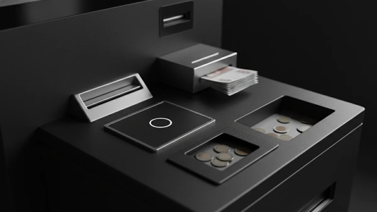 Payment kiosk hardware setup showing card and cash acceptance