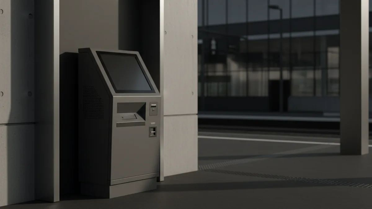 Payment kiosk installed in a transit or parking-like setting for quick transactions