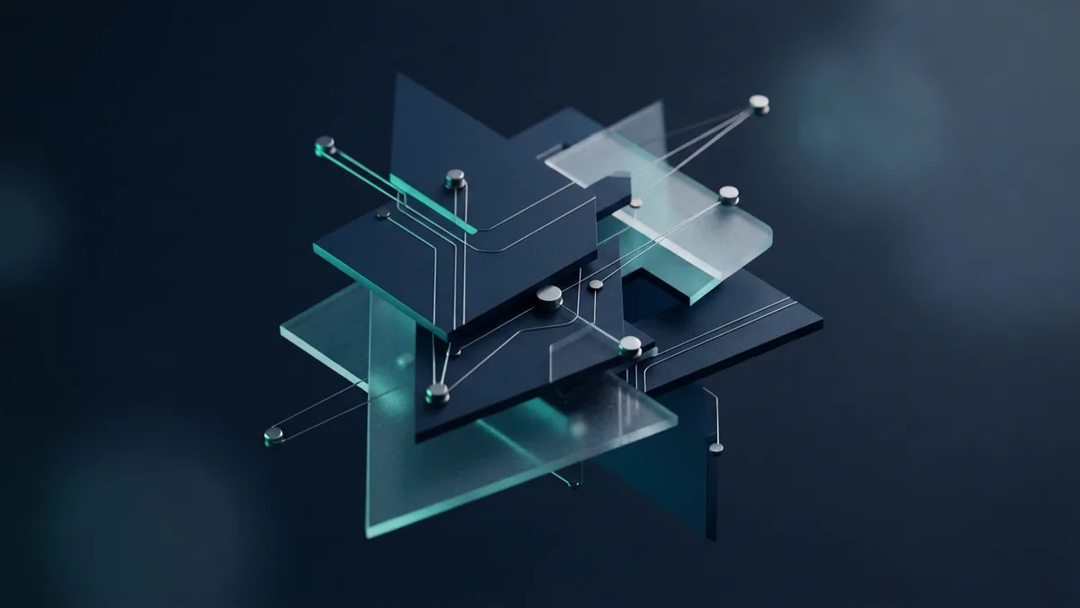 Layered checks for payment risk Metal nodes and fine links evoke transaction monitoring and layered fraud checks