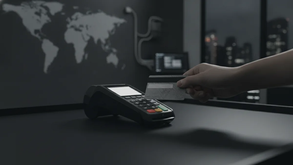 Card terminal used for in-store credit card reading and payment results.