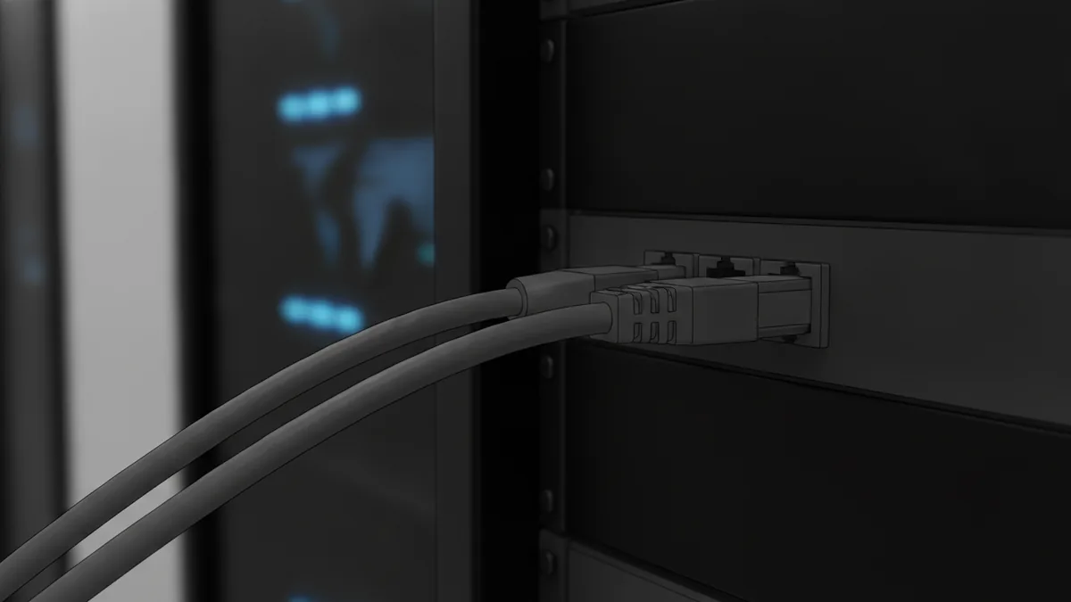 Cables leading into a server rack to show payment settlement roles