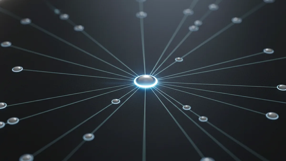 ACH routing flow visualization Abstract routing network representing how bank payment processing moves funds.