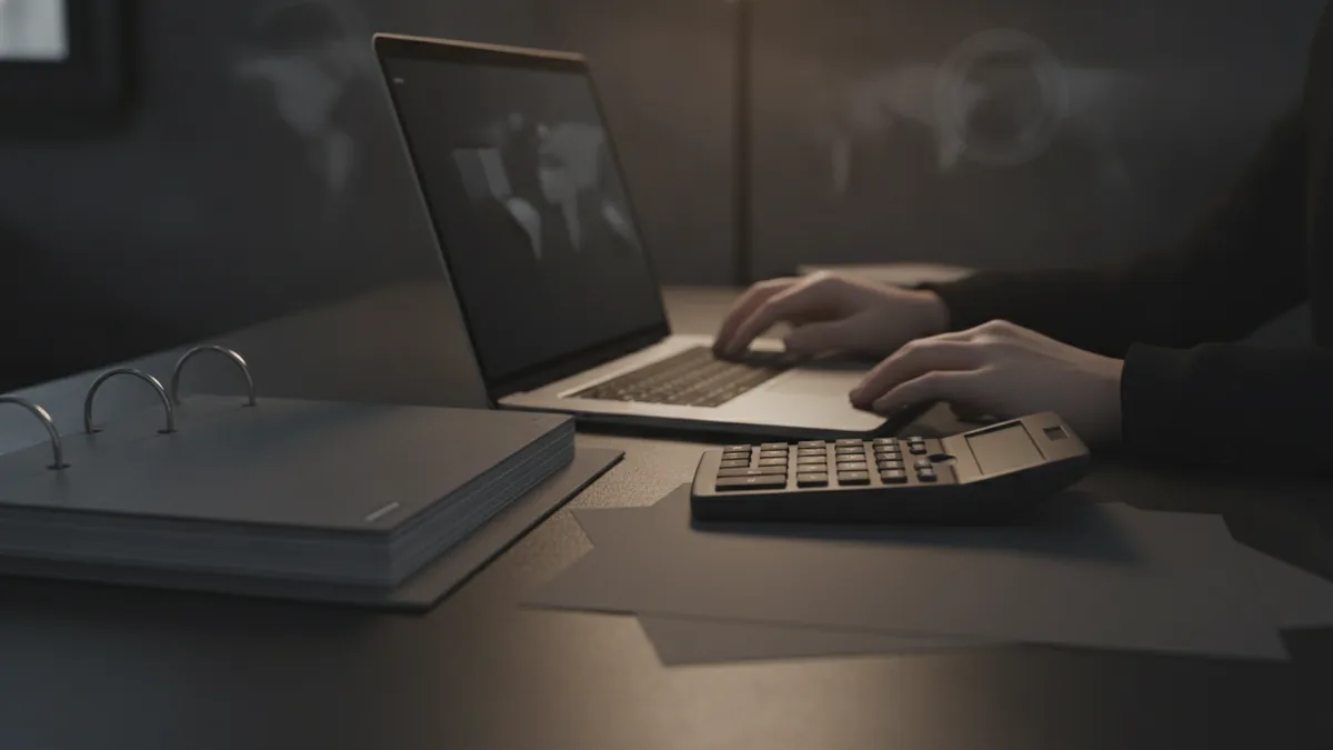 Collect and process ACH payments Business operator planning ACH collection with laptop and payment schedule tools