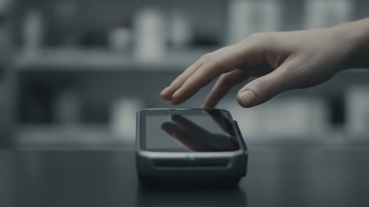 Close-up of a customer paying with a card or mobile device