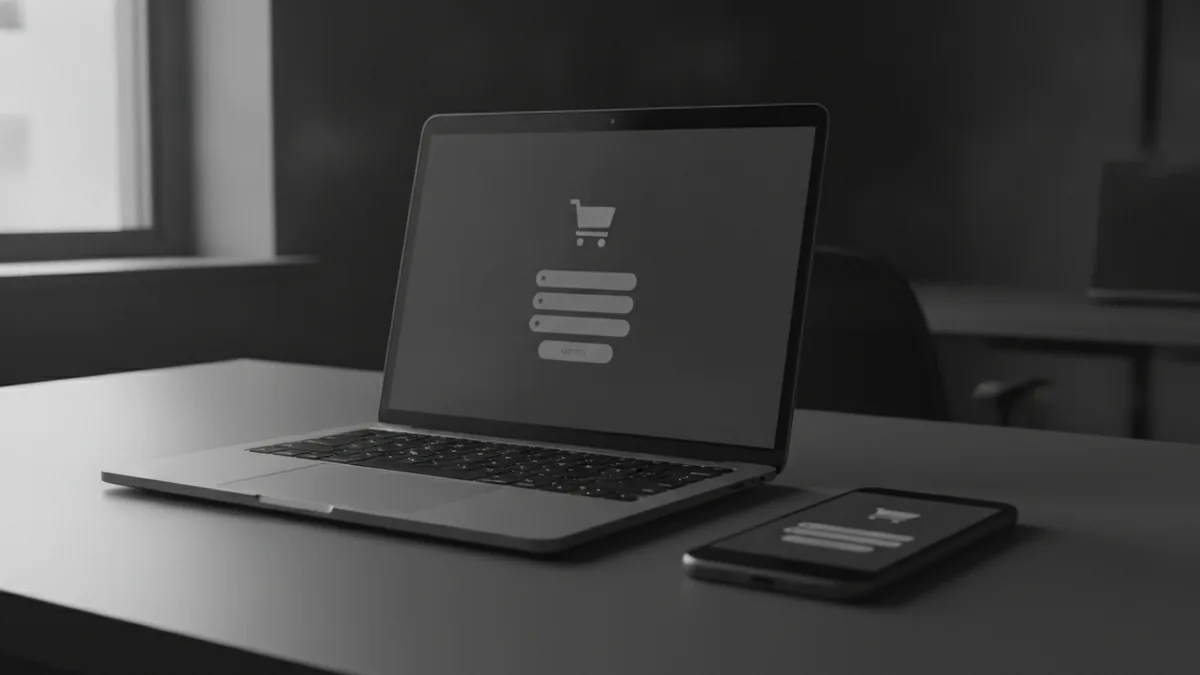 Devices on a desk representing online checkout and payment processing flow.